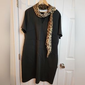 Chicwe‎ Women's Stretch Black Sort Sleeved Dress 2X Scarf NWT
